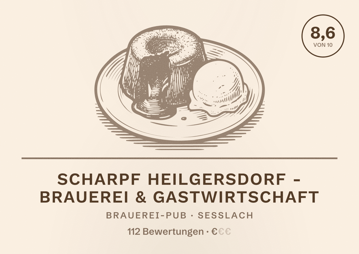 Illustriertes Poster von SCHARPF Heilgersdorf - BRAUEREI & GASTWIRTSCHAFT, Brauerei-Pub in Seßlach: Bewertung 8,6 von 10 aus 112 Bewertungen, Preisniveau €