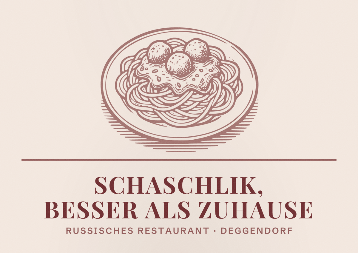 Illustriertes Poster von Schaschlik, besser als Zuhause, Russisches Restaurant in Deggendorf