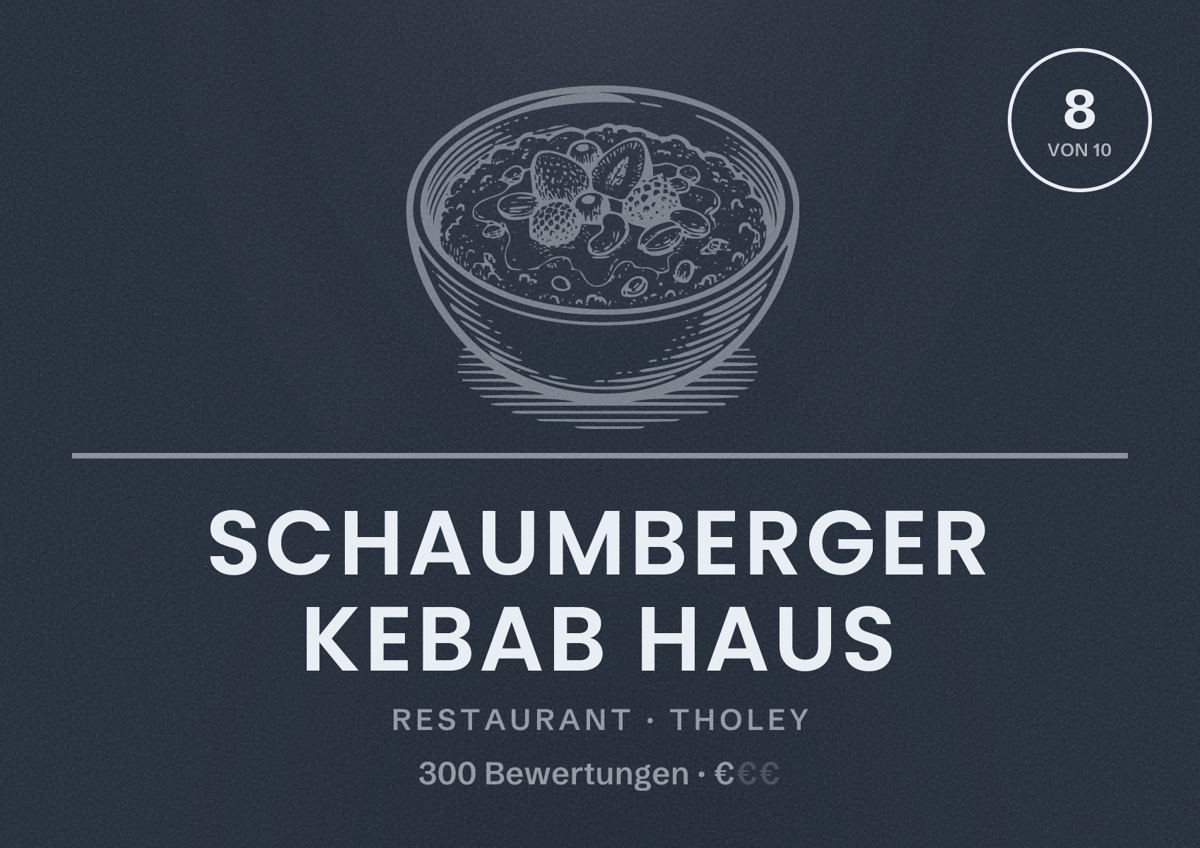 Illustriertes Poster von Schaumberger Kebab Haus, Restaurant in Tholey: Bewertung 8 von 10 aus 300 Bewertungen, Preisniveau €