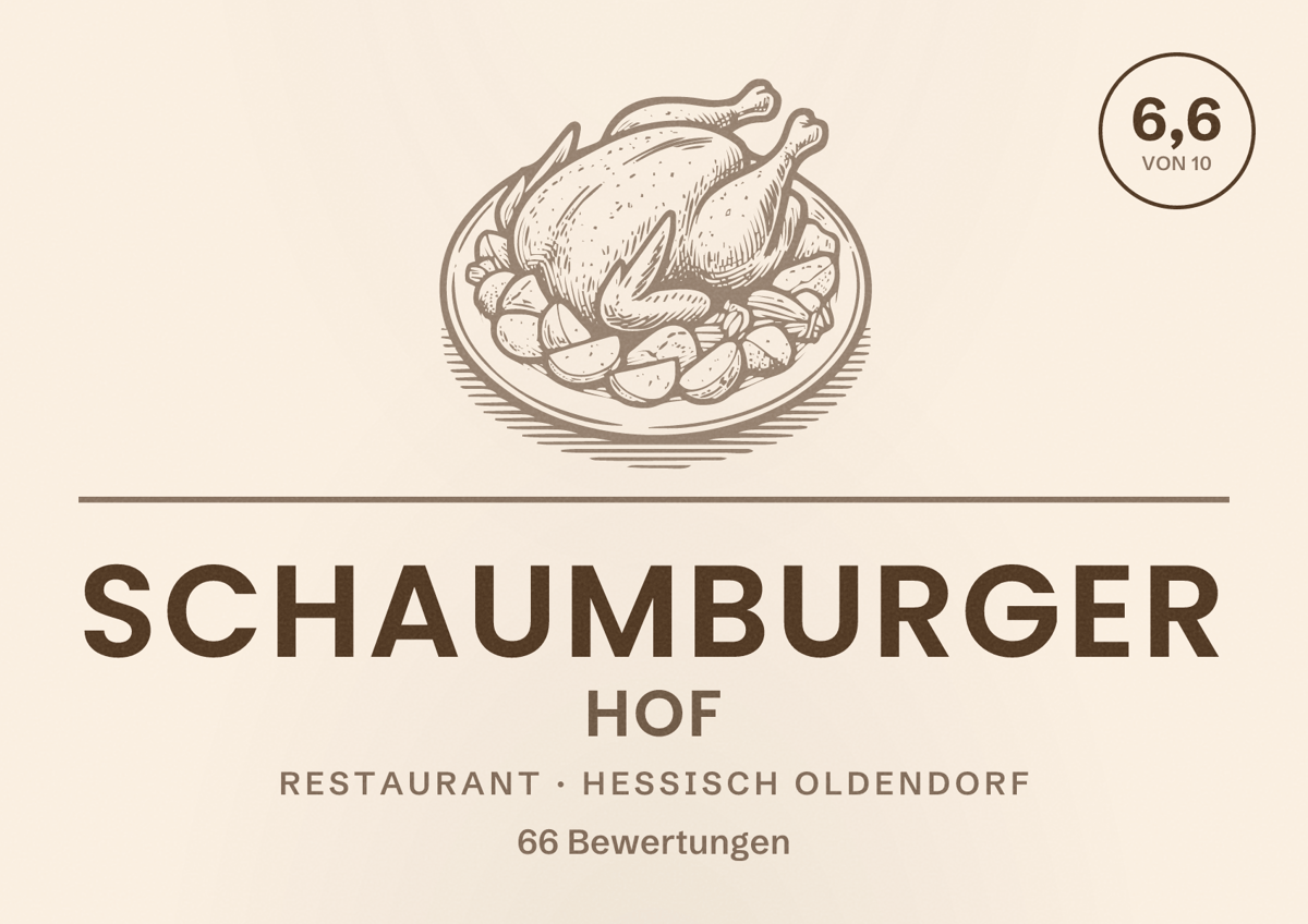 Illustriertes Poster von Schaumburger Hof, Restaurant in Hessisch Oldendorf: Bewertung 6,6 von 10 aus 66 Bewertungen