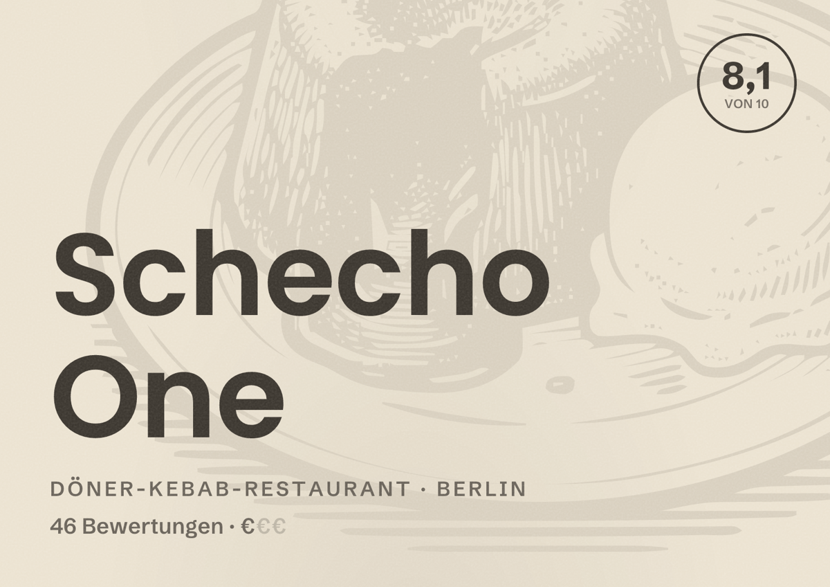 Illustriertes Poster von Schecho One, Döner-Kebab-Restaurant in Berlin: Bewertung 8,1 von 10 aus 46 Bewertungen, Preisniveau €