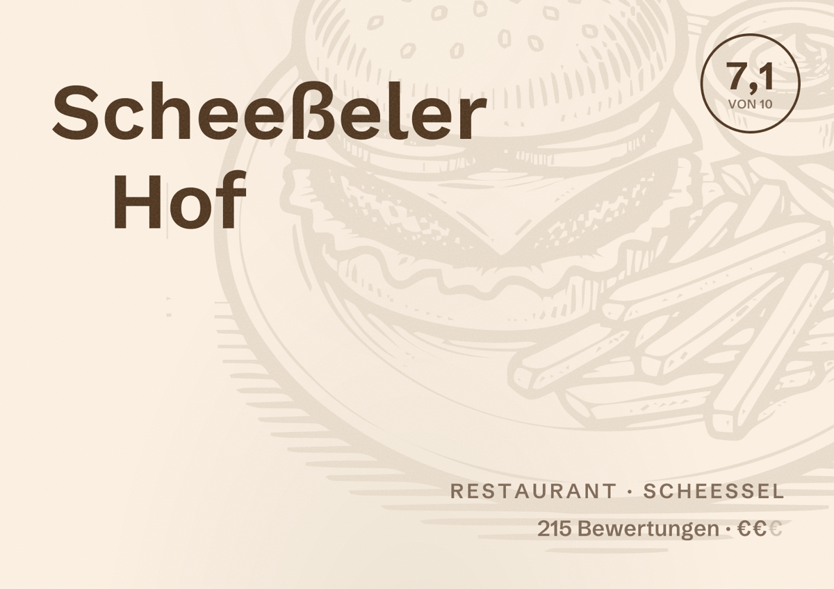 Illustriertes Poster von Scheeßeler Hof, Restaurant in Scheeßel: Bewertung 7,1 von 10 aus 215 Bewertungen, Preisniveau €€