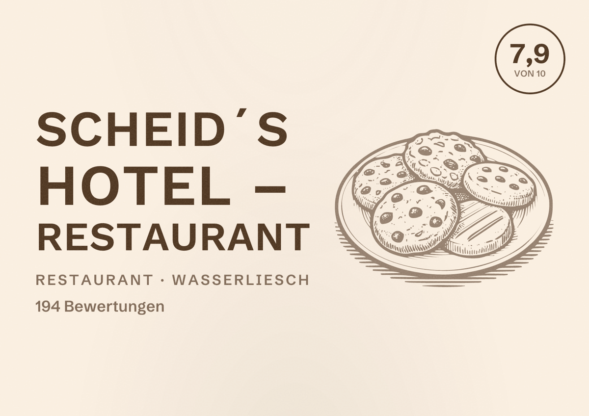 Illustriertes Poster von Scheid´s Hotel – Restaurant, Restaurant in Wasserliesch: Bewertung 7,9 von 10 aus 194 Bewertungen