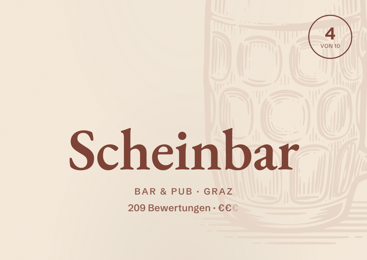 Illustriertes Poster von Scheinbar, Bar & Pub in Graz: Bewertung 4 von 10 aus 209 Bewertungen, Preisniveau €€