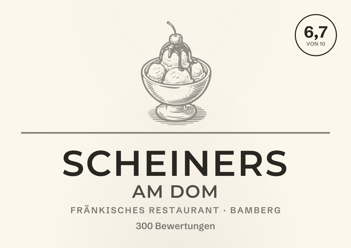 Illustriertes Poster von Scheiners am Dom, Fränkisches Restaurant in Bamberg: Bewertung 6,7 von 10 aus 300 Bewertungen