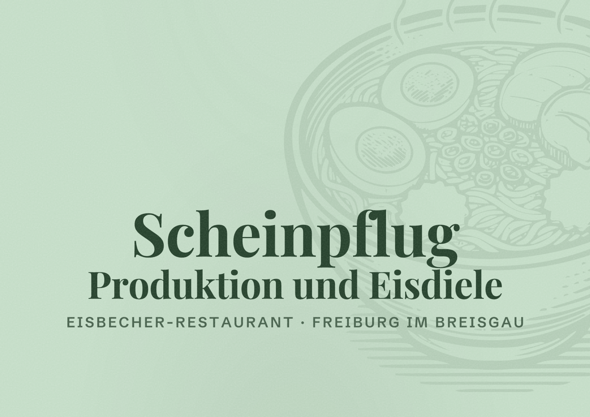 Illustriertes Poster von Scheinpflug Produktion und Eisdiele, Eisbecher-Restaurant in Freiburg im Breisgau