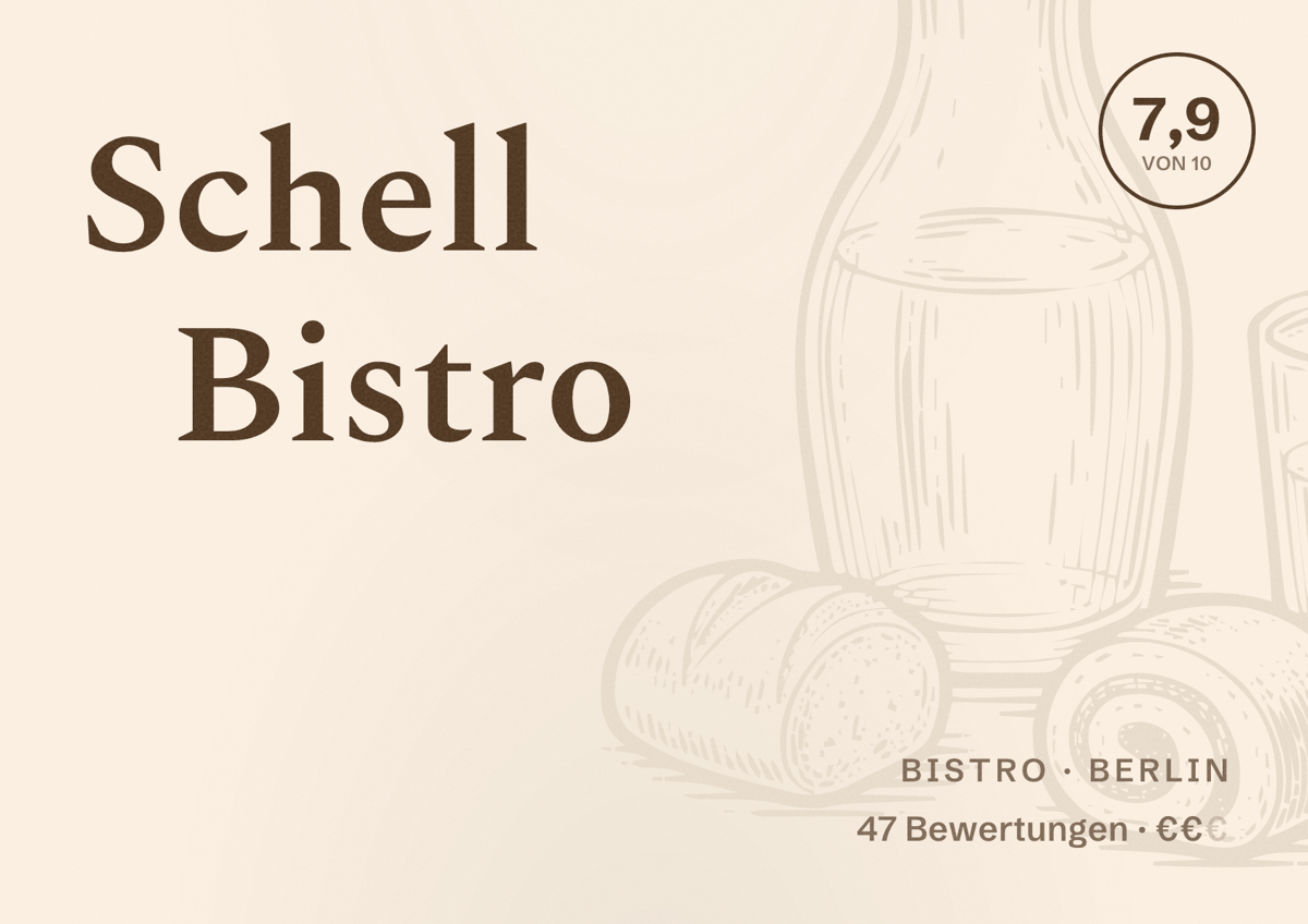 Illustriertes Poster von Schell Bistro, Bistro in Berlin: Bewertung 7,9 von 10 aus 47 Bewertungen, Preisniveau €€