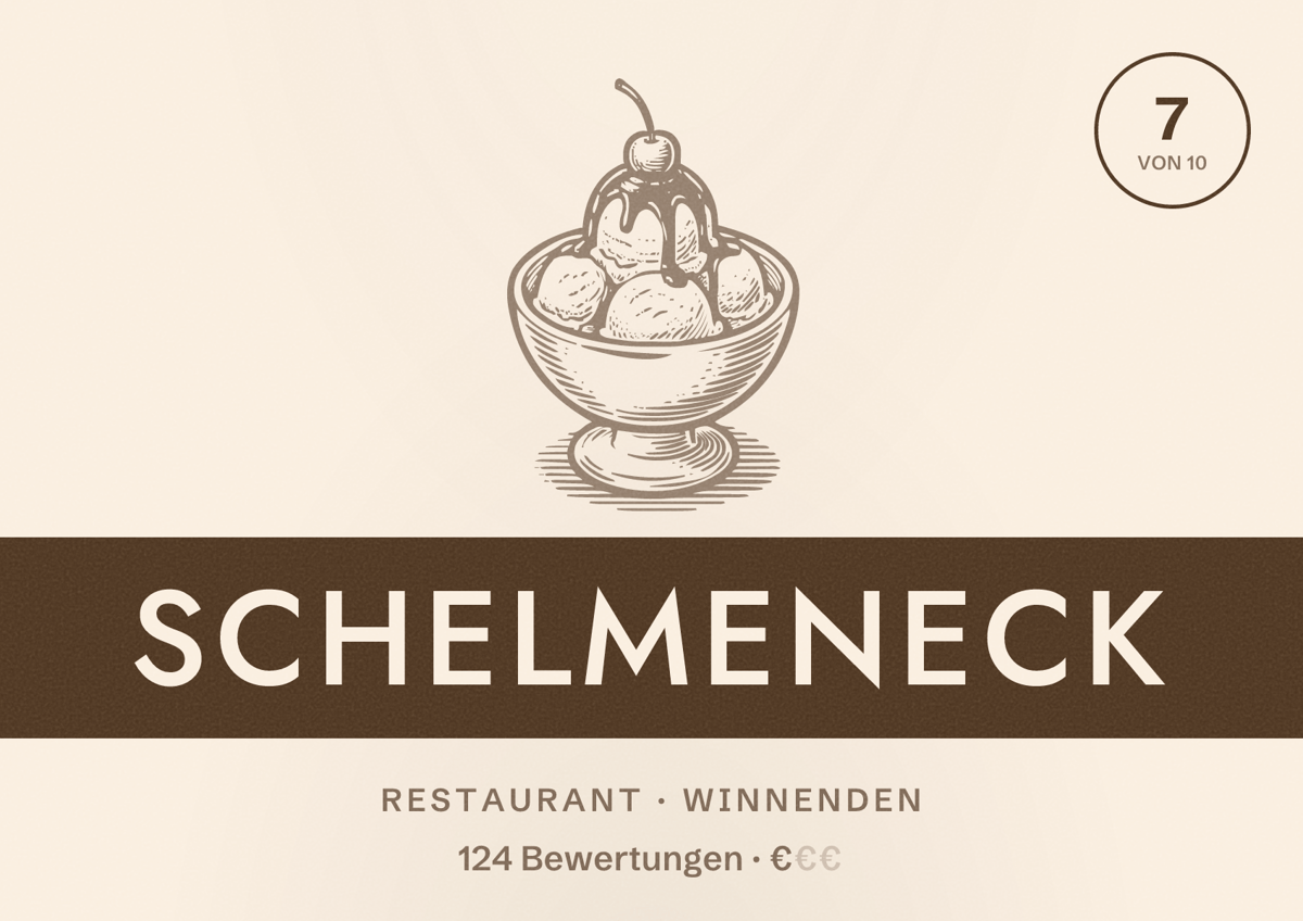Illustriertes Poster von Schelmeneck, Restaurant in Winnenden: Bewertung 7 von 10 aus 124 Bewertungen, Preisniveau €