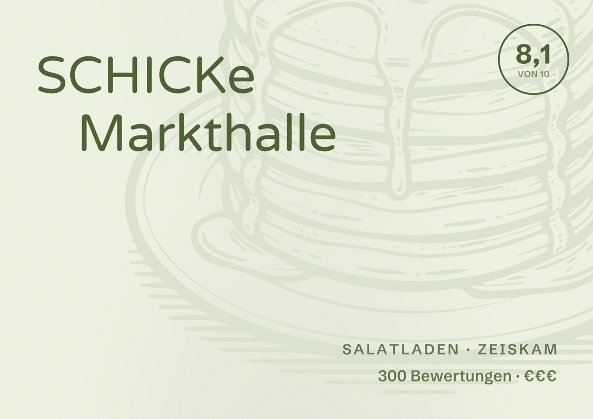 Illustriertes Poster von SCHICKe Markthalle, Salatladen in Zeiskam: Bewertung 8,1 von 10 aus 300 Bewertungen, Preisniveau €€€