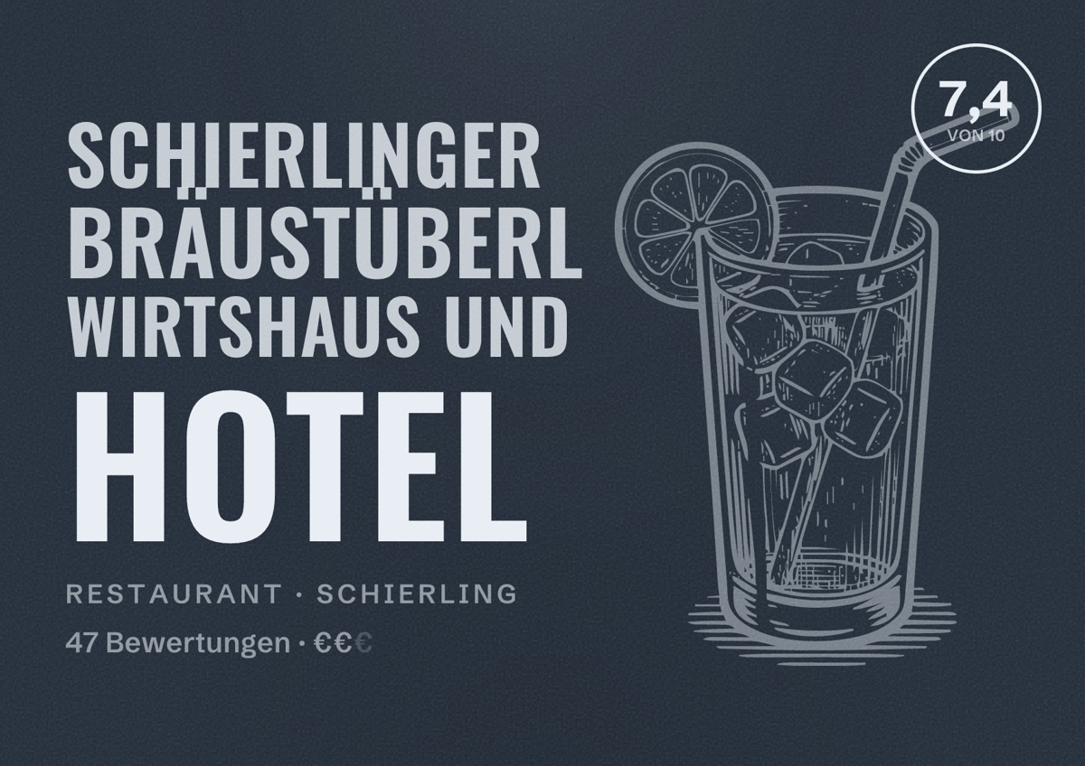 Illustriertes Poster von Schierlinger Bräustüberl Wirtshaus und Hotel, Restaurant in Schierling: Bewertung 7,4 von 10 aus 47 Bewertungen, Preisniveau €€