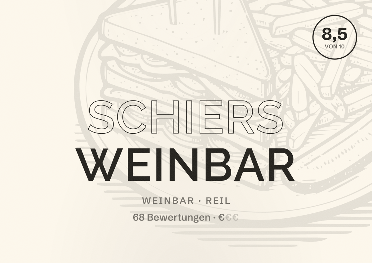 Illustriertes Poster von Schiers Weinbar, Weinbar in Reil: Bewertung 8,5 von 10 aus 68 Bewertungen, Preisniveau €