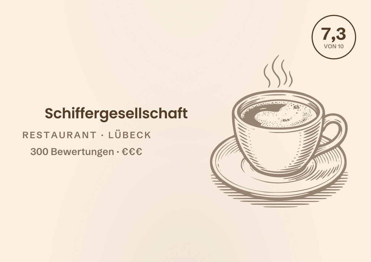 Illustriertes Poster von Schiffergesellschaft, Restaurant in Lübeck: Bewertung 7,3 von 10 aus 300 Bewertungen, Preisniveau €€€