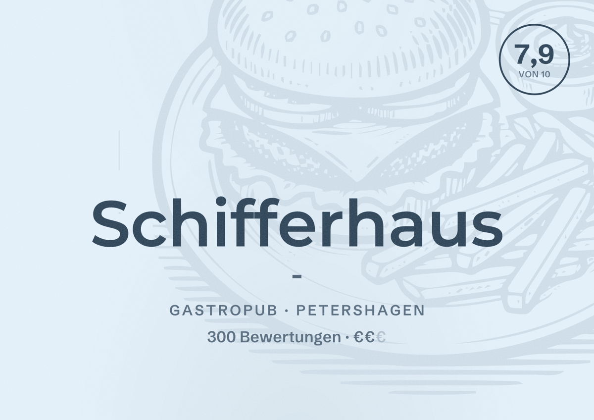 Illustriertes Poster von Schifferhaus -, Gastropub in Petershagen: Bewertung 7,9 von 10 aus 300 Bewertungen, Preisniveau €€
