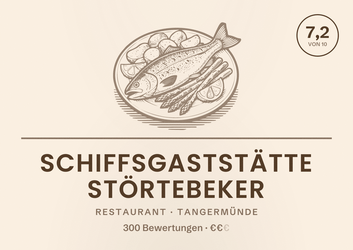 Illustriertes Poster von Schiffsgaststätte Störtebeker, Restaurant in Tangermünde: Bewertung 7,2 von 10 aus 300 Bewertungen, Preisniveau €€