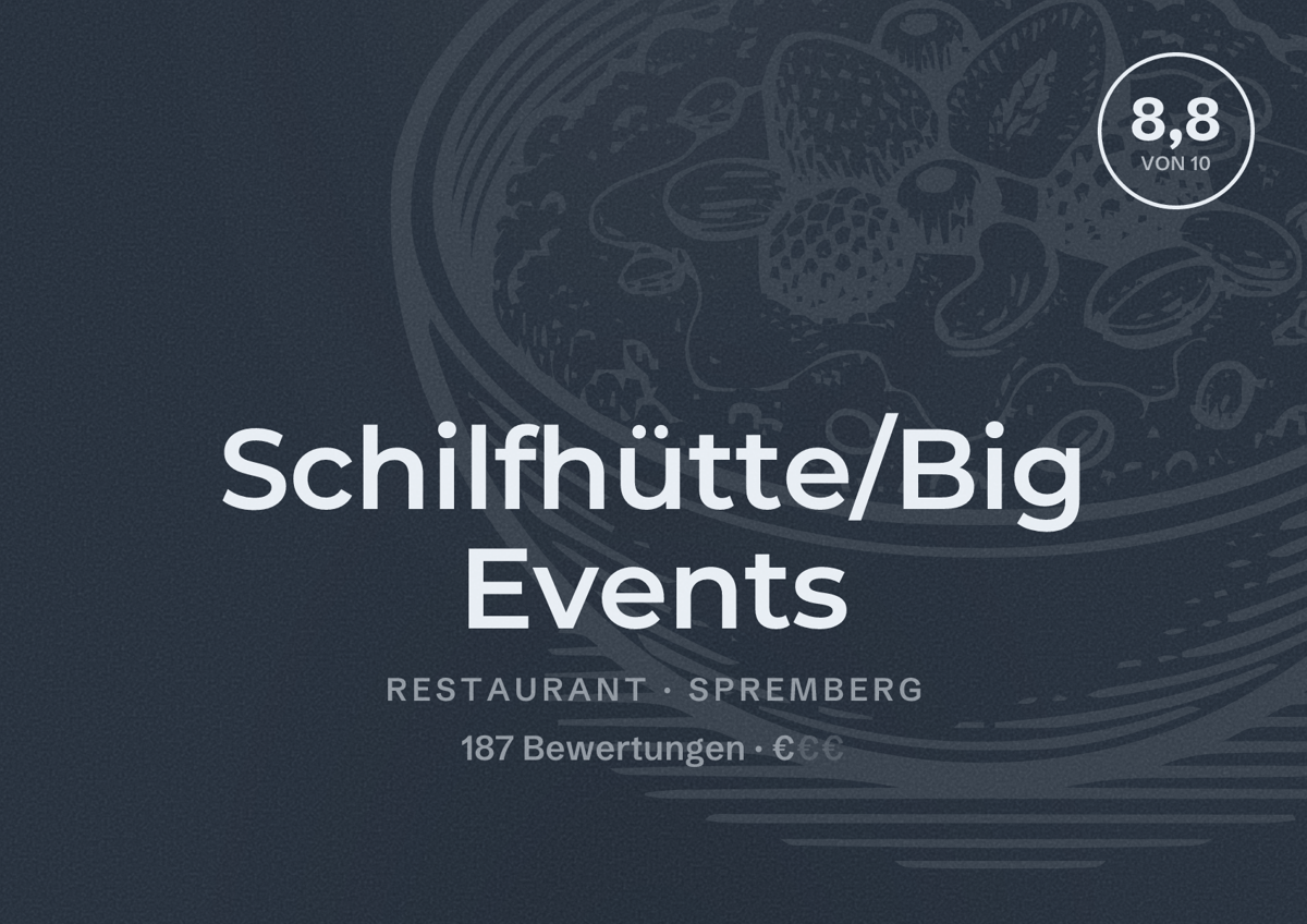 Illustriertes Poster von Schilfhütte/Big Events, Restaurant in Spremberg: Bewertung 8,8 von 10 aus 187 Bewertungen, Preisniveau €