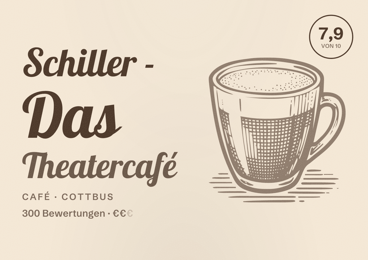 Illustriertes Poster von Schiller - Das Theatercafé, Café in Cottbus: Bewertung 7,9 von 10 aus 300 Bewertungen, Preisniveau €€