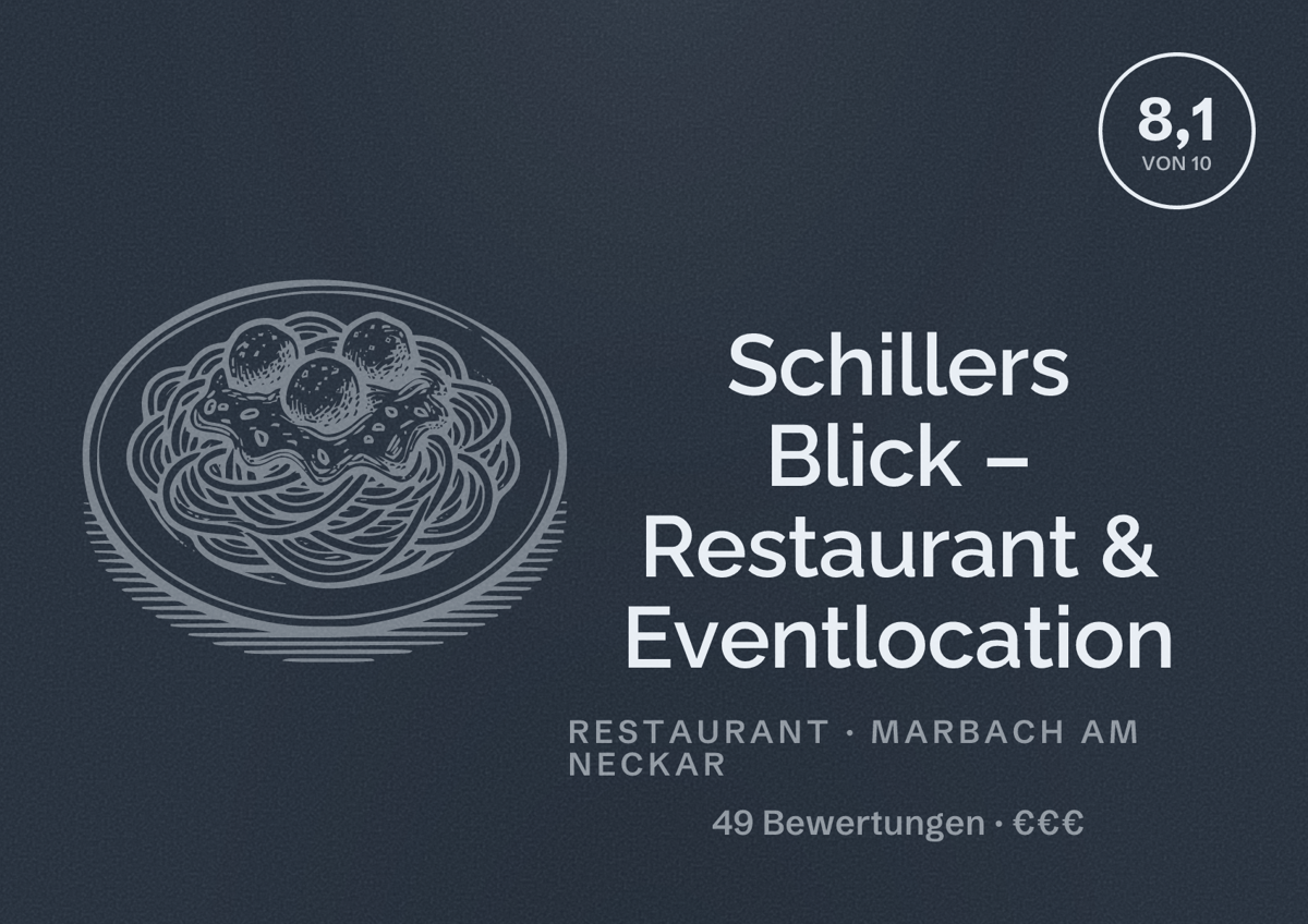 Illustriertes Poster von Schillers Blick – Restaurant & Eventlocation, Restaurant in Marbach am Neckar: Bewertung 8,1 von 10 aus 49 Bewertungen, Preisniveau €€€