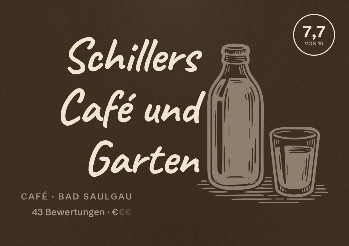 Illustriertes Poster von Schillers Café und Garten, Café in Bad Saulgau: Bewertung 7,7 von 10 aus 43 Bewertungen, Preisniveau €