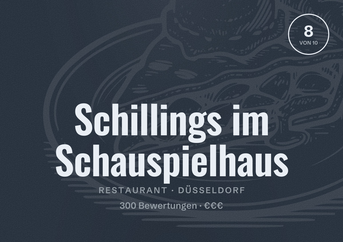 Illustriertes Poster von Schillings im Schauspielhaus, Restaurant in Düsseldorf: Bewertung 8,0 von 10 aus 300 Bewertungen, Preisniveau €€€