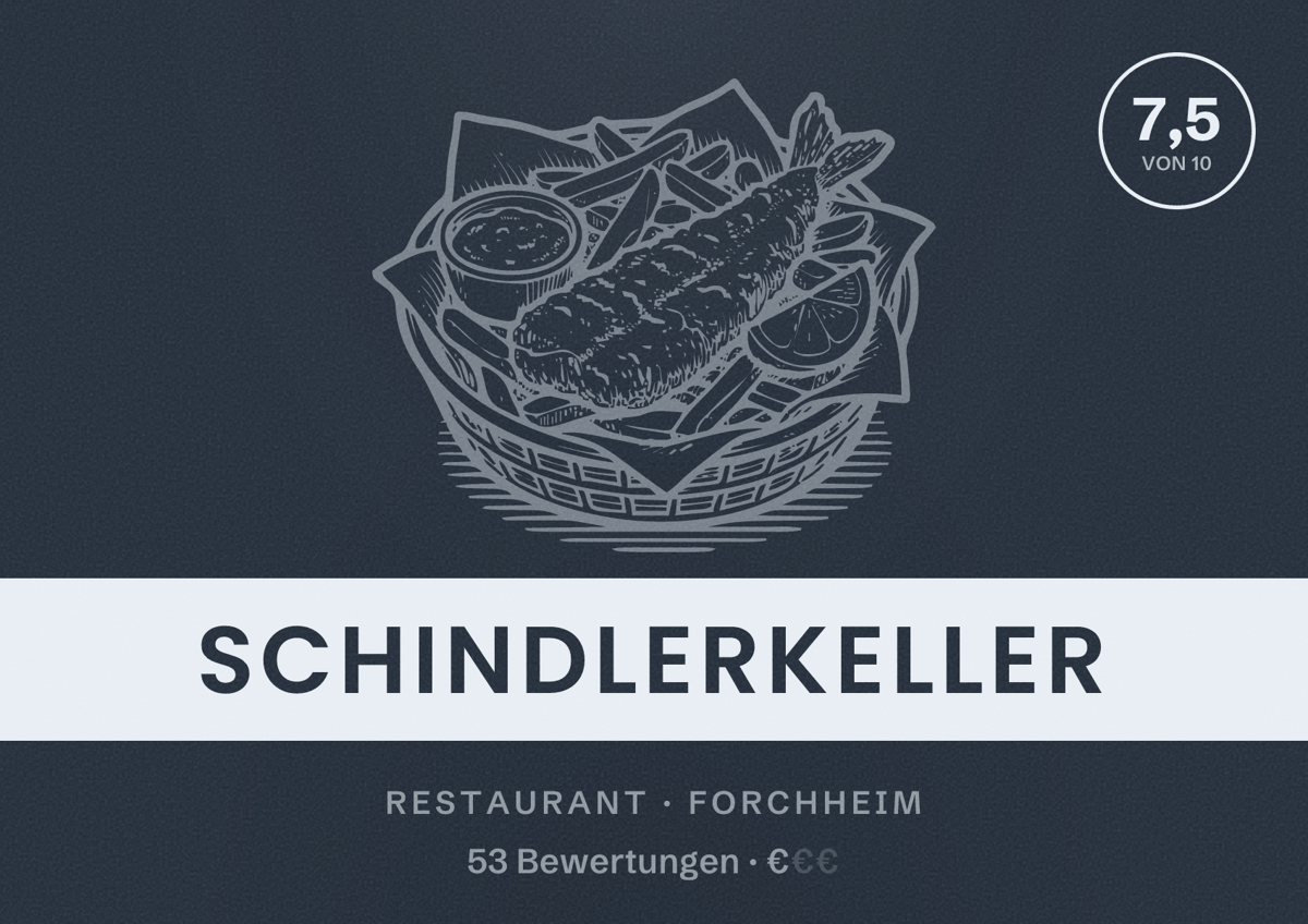 Illustriertes Poster von Schindlerkeller, Restaurant in Forchheim: Bewertung 7,5 von 10 aus 53 Bewertungen, Preisniveau €