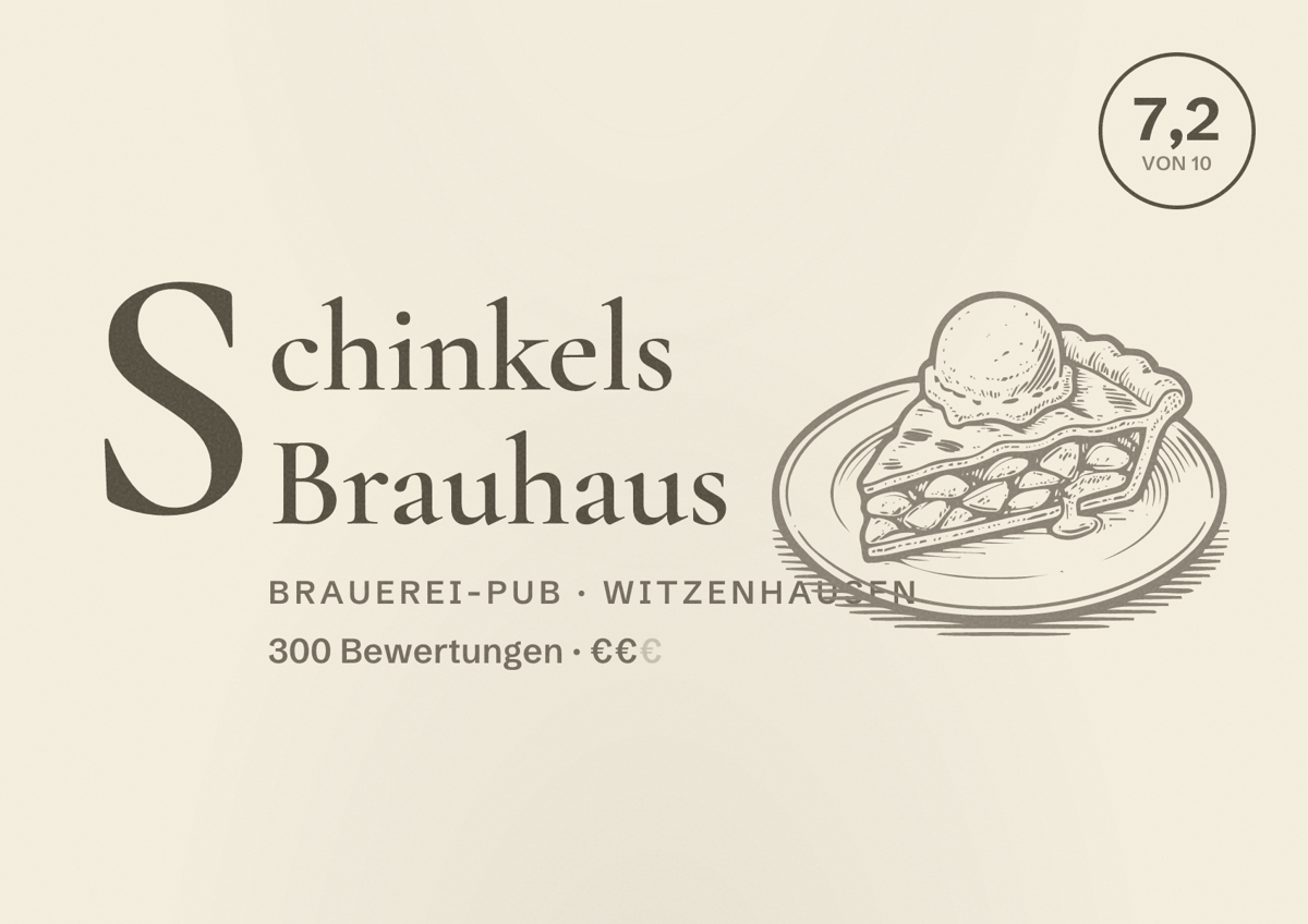 Illustriertes Poster von Schinkels Brauhaus, Brauerei-Pub in Witzenhausen: Bewertung 7,2 von 10 aus 300 Bewertungen, Preisniveau €€