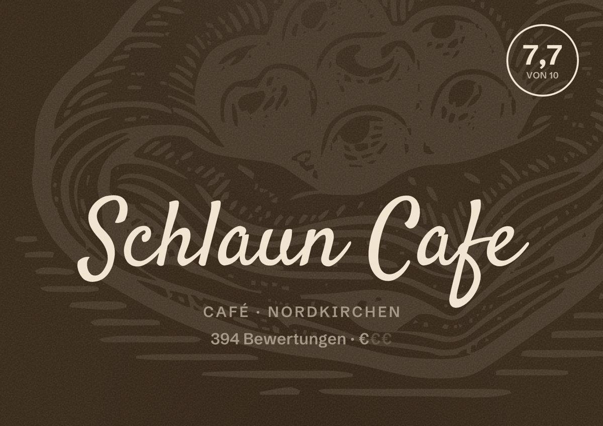 Illustriertes Poster von Schlaun Cafe, Café in Nordkirchen: Bewertung 7,7 von 10 aus 394 Bewertungen, Preisniveau €