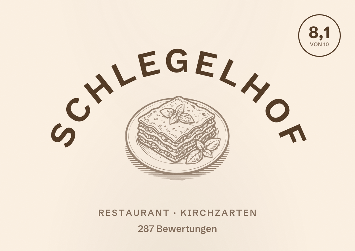 Illustriertes Poster von Schlegelhof, Restaurant in Kirchzarten: Bewertung 8,1 von 10 aus 287 Bewertungen
