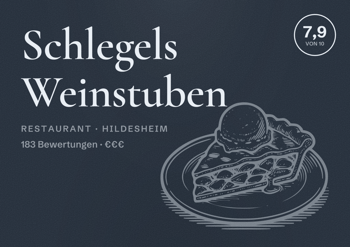 Illustriertes Poster von Schlegels Weinstuben, Restaurant in Hildesheim: Bewertung 7,9 von 10 aus 183 Bewertungen, Preisniveau €€€