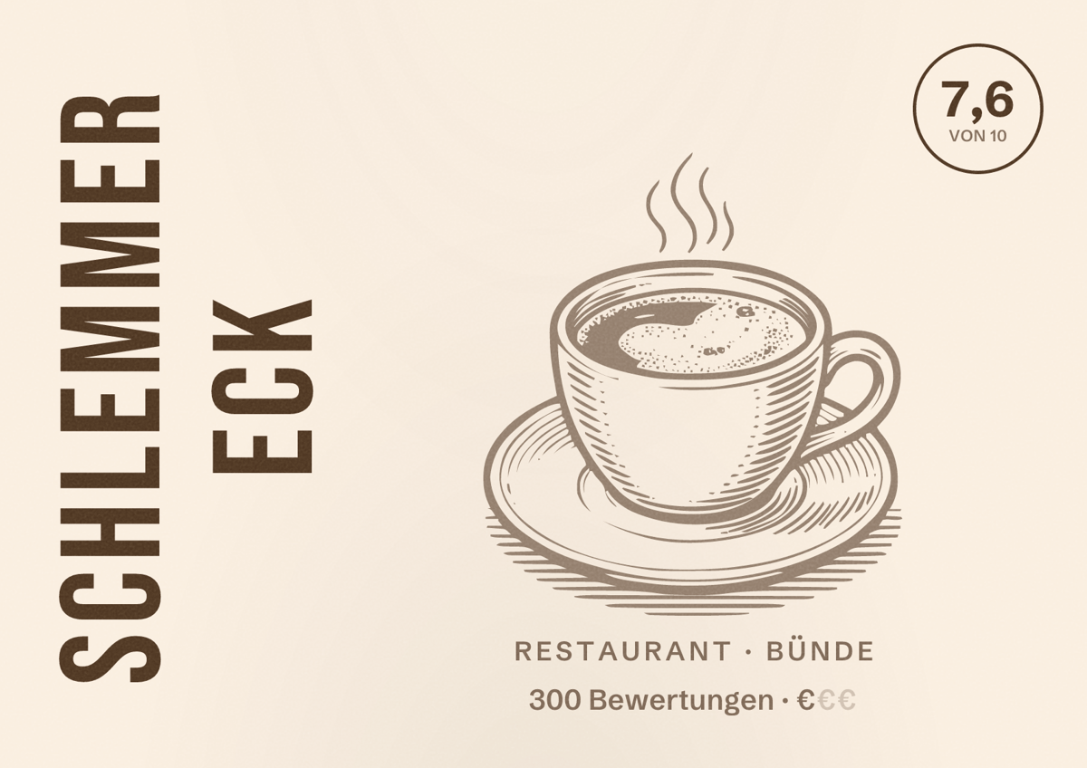 Illustriertes Poster von Schlemmer Eck, Restaurant in Bünde: Bewertung 7,6 von 10 aus 300 Bewertungen, Preisniveau €