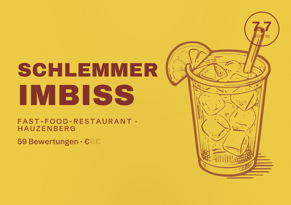 Illustriertes Poster von Schlemmer Imbiss, Fast-Food-Restaurant in Hauzenberg: Bewertung 7,7 von 10 aus 59 Bewertungen, Preisniveau €