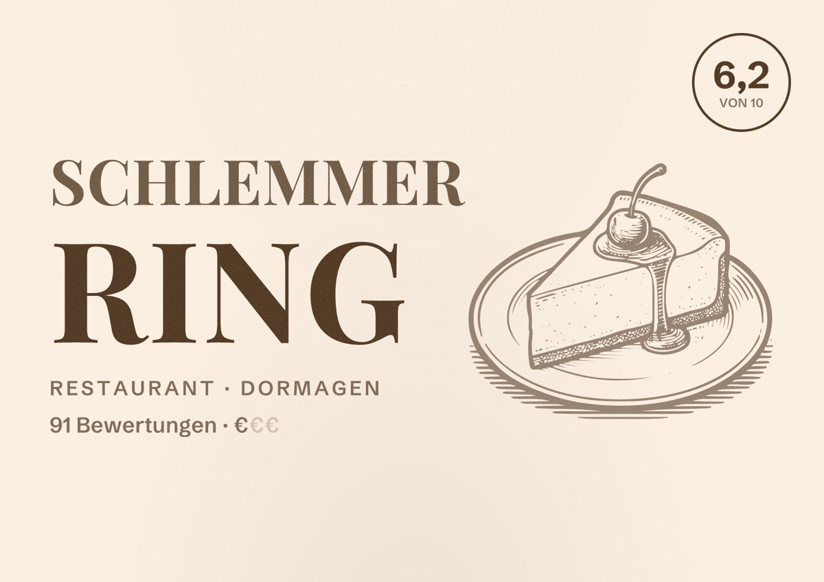 Illustriertes Poster von SCHLEMMER RING, Restaurant in Dormagen: Bewertung 6,2 von 10 aus 91 Bewertungen, Preisniveau €