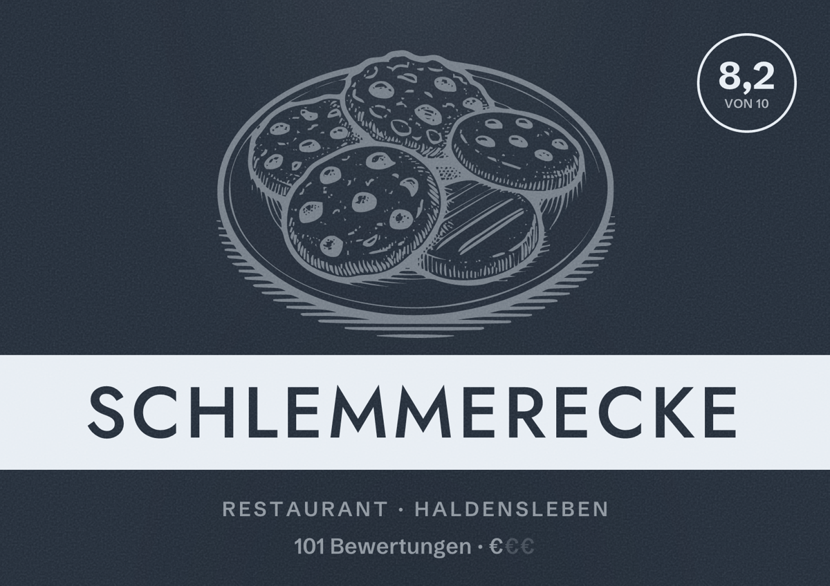 Illustriertes Poster von Schlemmerecke, Restaurant in Haldensleben: Bewertung 8,2 von 10 aus 101 Bewertungen, Preisniveau €