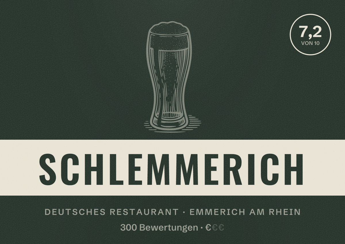 Illustriertes Poster von Schlemmerich, Deutsches Restaurant in Emmerich am Rhein: Bewertung 7,2 von 10 aus 300 Bewertungen, Preisniveau €