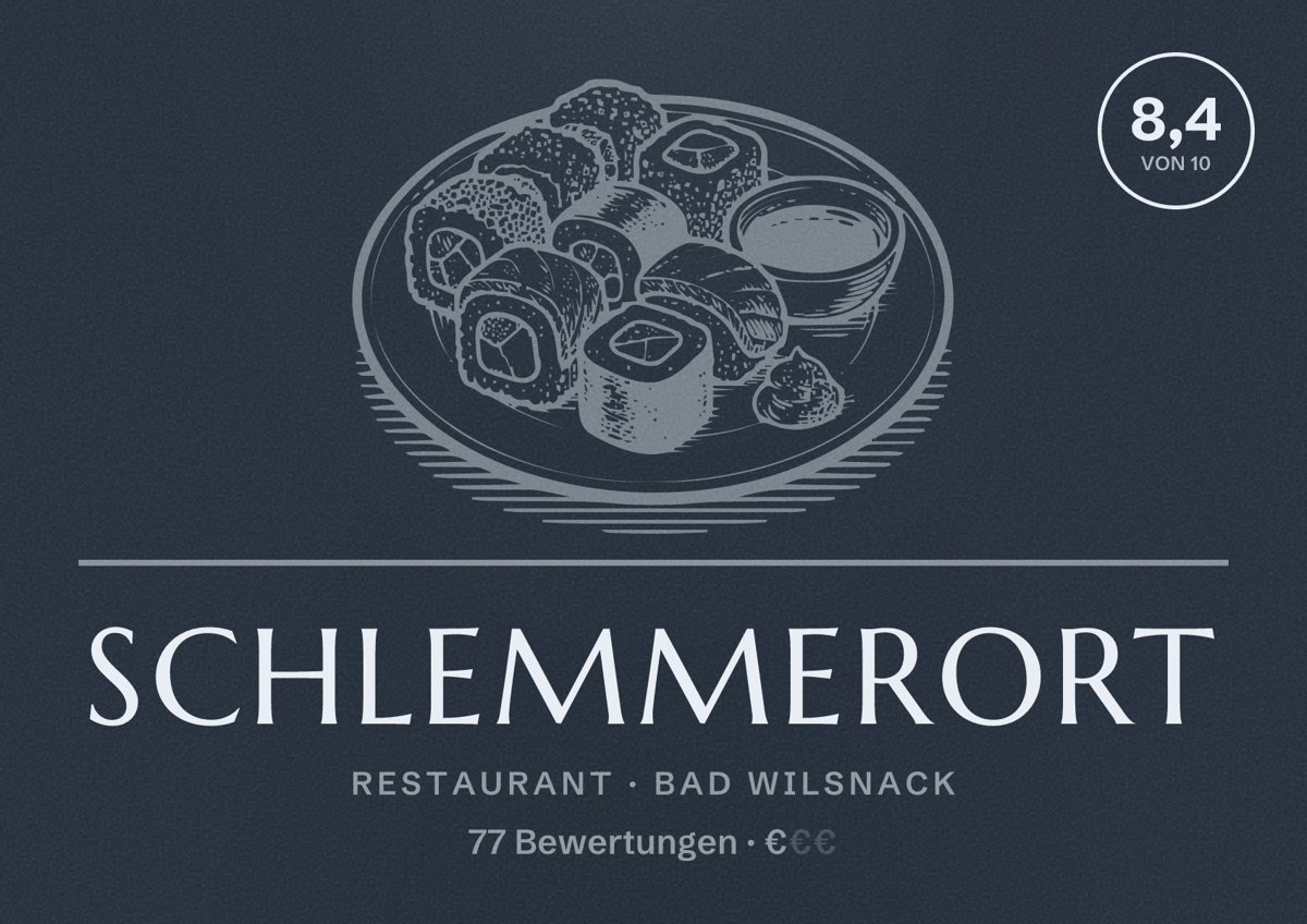 Illustriertes Poster von Schlemmerort, Restaurant in Bad Wilsnack: Bewertung 8,4 von 10 aus 77 Bewertungen, Preisniveau €