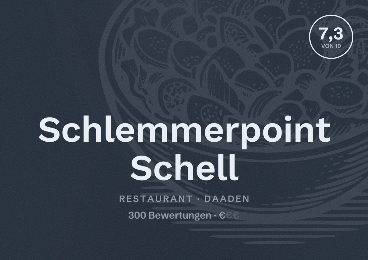 Illustriertes Poster von Schlemmerpoint Schell, Restaurant in Daaden: Bewertung 7,3 von 10 aus 300 Bewertungen, Preisniveau €