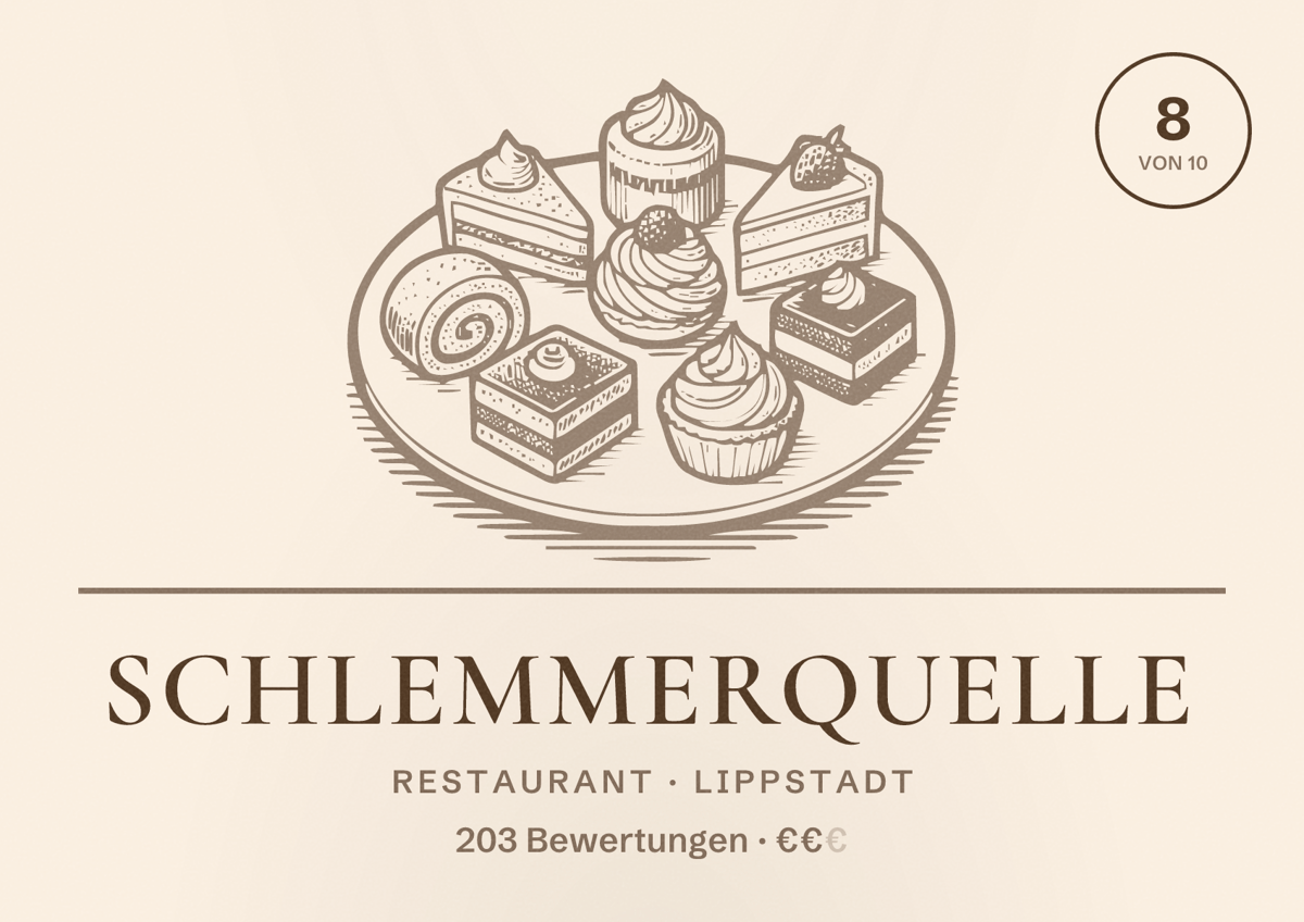 Illustriertes Poster von Schlemmerquelle, Restaurant in Lippstadt: Bewertung 8 von 10 aus 203 Bewertungen, Preisniveau €€