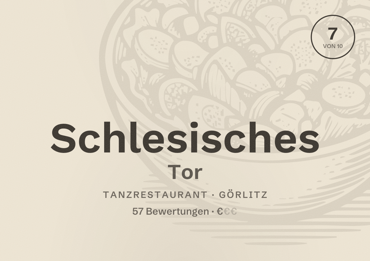 Illustriertes Poster von Schlesisches Tor, Tanzrestaurant in Görlitz: Bewertung 7 von 10 aus 57 Bewertungen, Preisniveau €