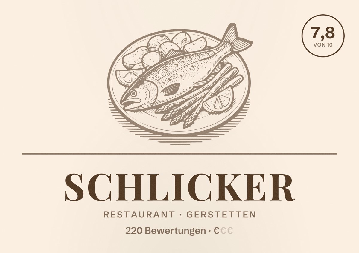 Illustriertes Poster von Schlicker, Restaurant in Gerstetten: Bewertung 7,8 von 10 aus 220 Bewertungen, Preisniveau €