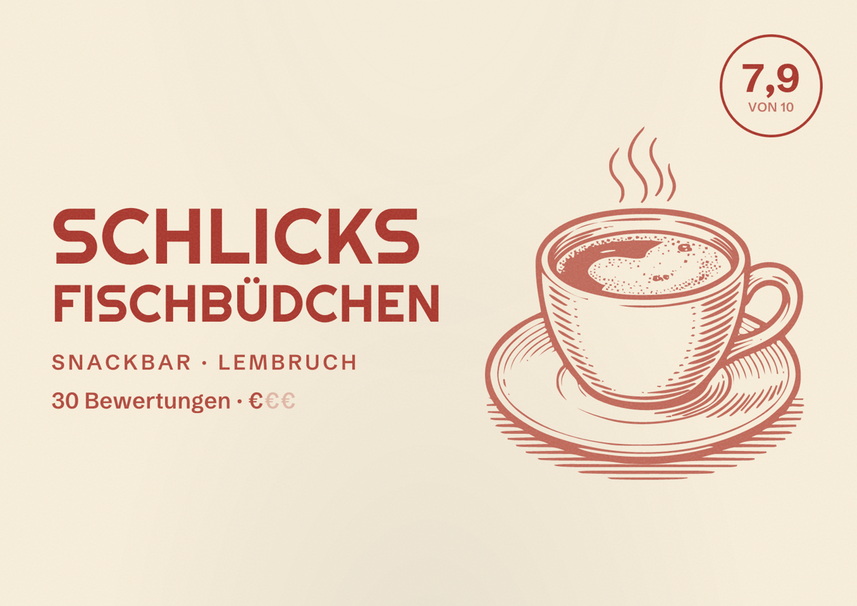 Illustriertes Poster von Schlicks Fischbüdchen, Snackbar in Lembruch: Bewertung 7,9 von 10 aus 30 Bewertungen, Preisniveau €