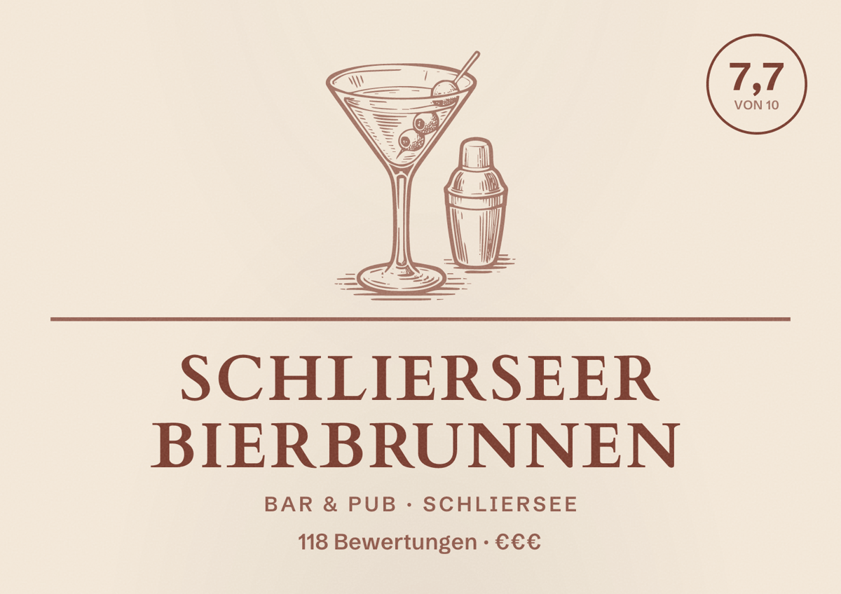 Illustriertes Poster von Schlierseer Bierbrunnen, Bar & Pub in Schliersee: Bewertung 7,7 von 10 aus 118 Bewertungen, Preisniveau €€€