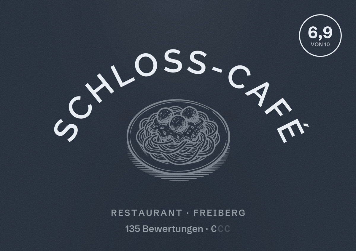 Illustriertes Poster von Schloss-Café, Restaurant in Freiberg: Bewertung 6,9 von 10 aus 135 Bewertungen, Preisniveau €