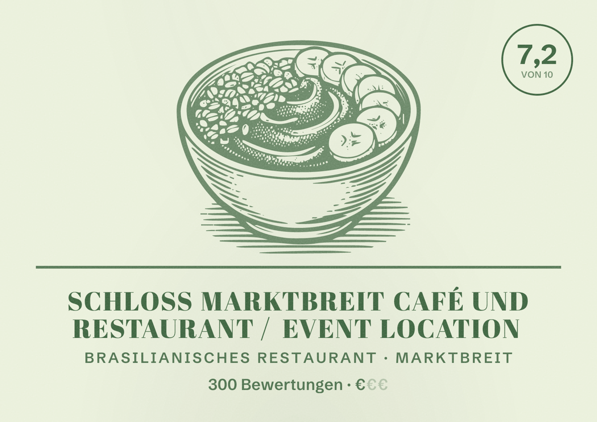 Illustriertes Poster von Schloss Marktbreit Café und Restaurant / Event Location, Brasilianisches Restaurant in Marktbreit: Bewertung 7,2 von 10 aus 300 Bewertungen, Preisniveau €