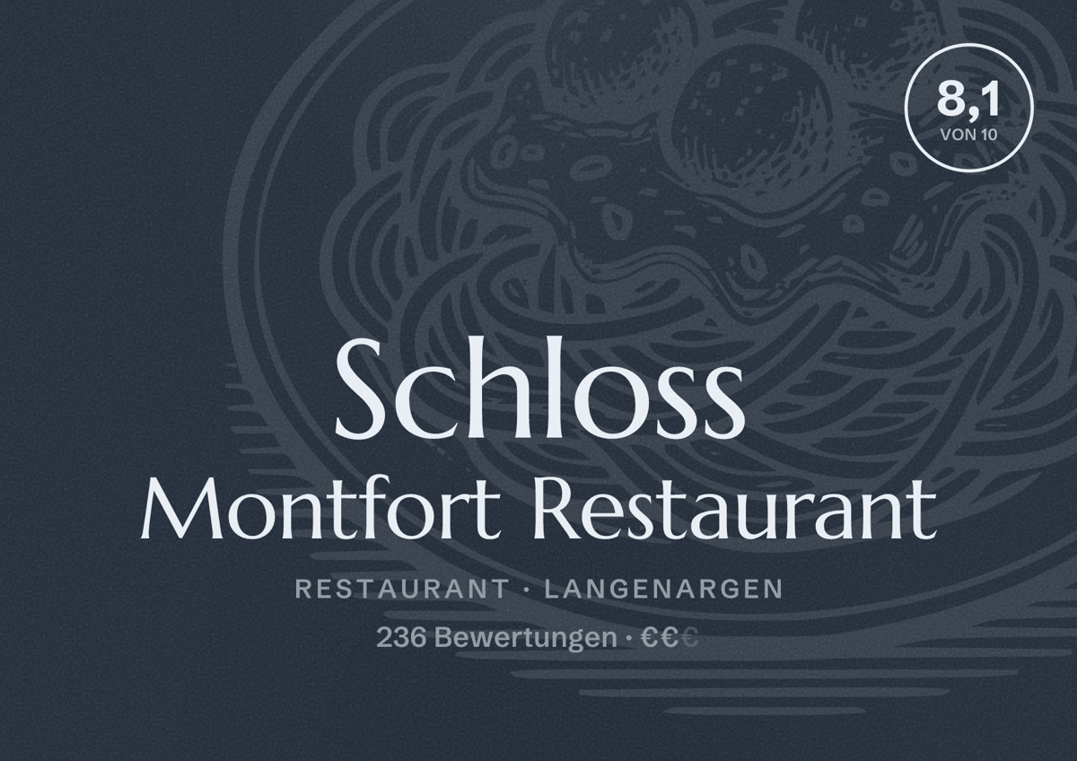 Illustriertes Poster von Schloss Montfort Restaurant, Restaurant in Langenargen: Bewertung 8,1 von 10 aus 236 Bewertungen, Preisniveau €€