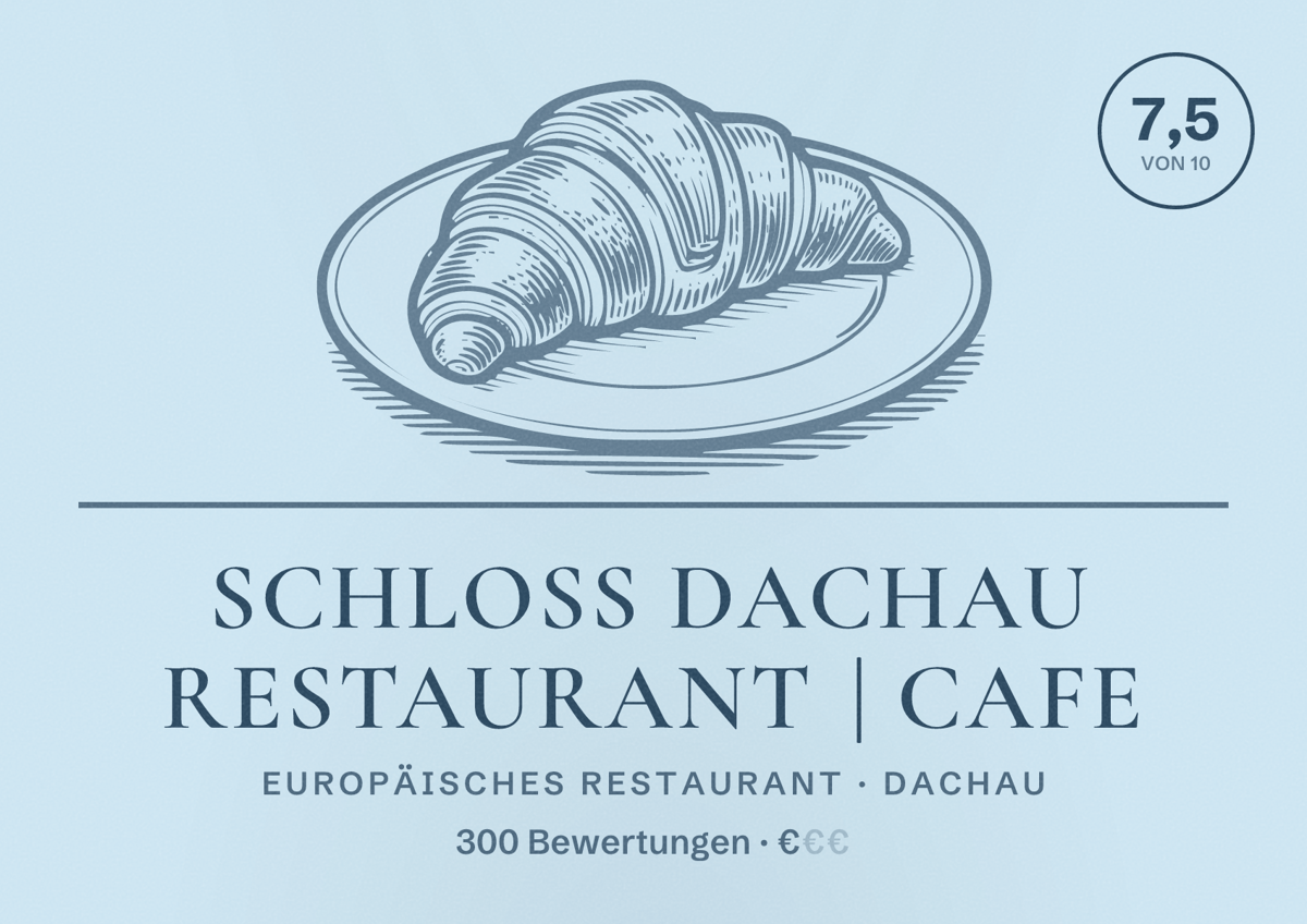 Illustriertes Poster von Schloss Dachau Restaurant | Cafe, Europäisches Restaurant in Dachau: Bewertung 7,5 von 10 aus 300 Bewertungen, Preisniveau €