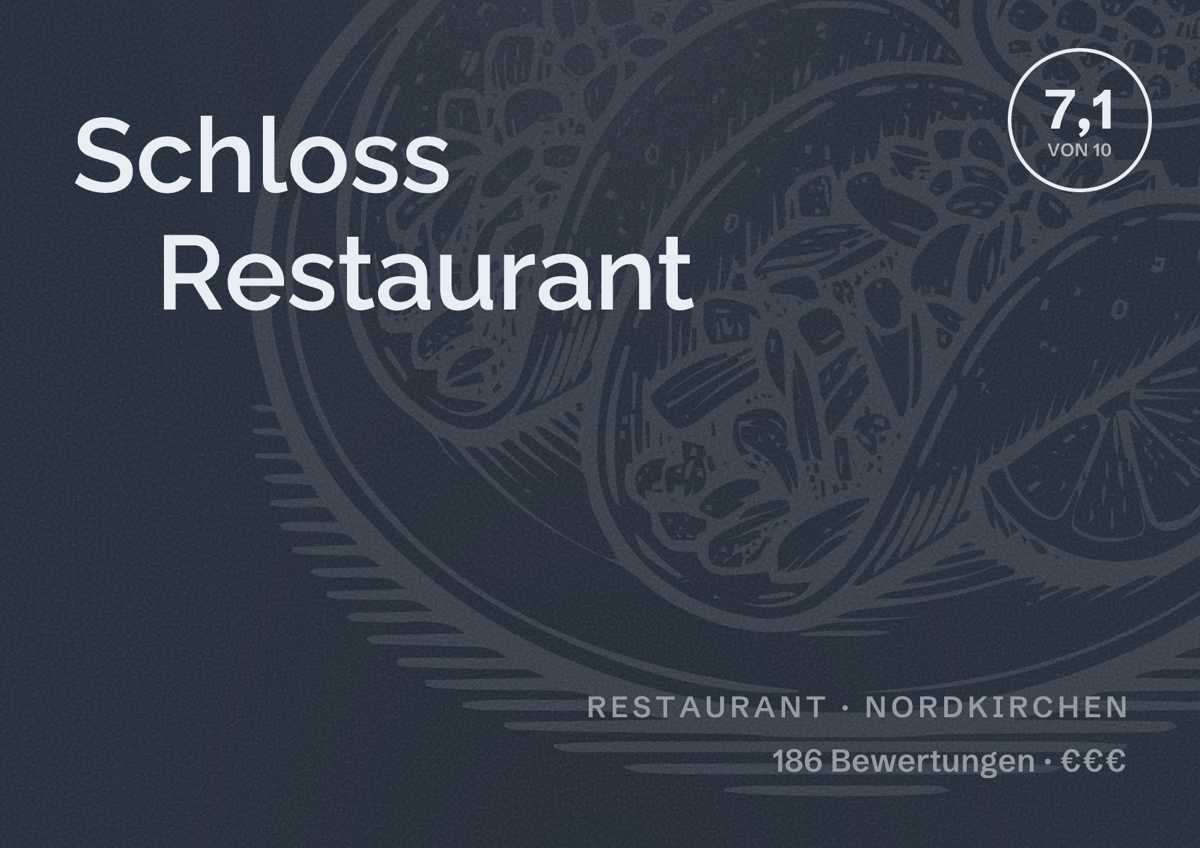 Illustriertes Poster von Schloss Restaurant, Restaurant in Nordkirchen: Bewertung 7,1 von 10 aus 186 Bewertungen, Preisniveau €€€