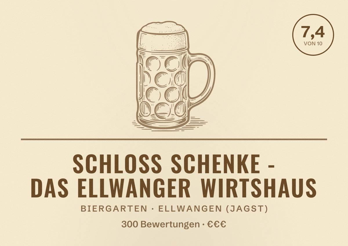 Illustriertes Poster von Schloss Schenke - Das Ellwanger Wirtshaus, Biergarten in Ellwangen (Jagst): Bewertung 7,4 von 10 aus 300 Bewertungen, Preisniveau €€€
