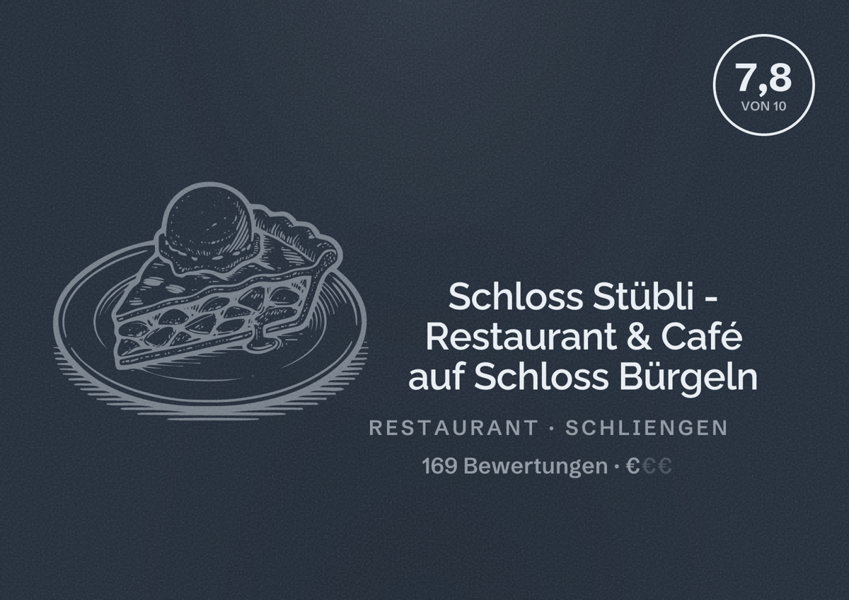 Illustriertes Poster von Schloss Stübli - Restaurant & Café auf Schloss Bürgeln, Restaurant in Schliengen: Bewertung 7,8 von 10 aus 169 Bewertungen, Preisniveau €