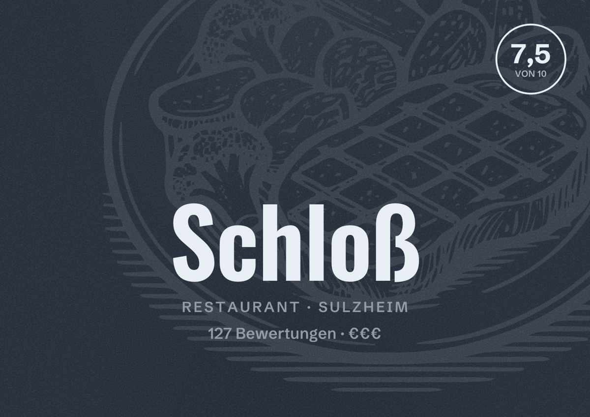 Illustriertes Poster von Schloß, Restaurant in Sulzheim: Bewertung 7,5 von 10 aus 127 Bewertungen, Preisniveau €€€