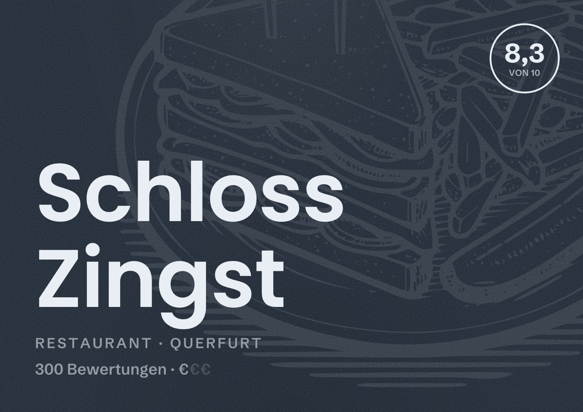 Illustriertes Poster von Schloss Zingst, Restaurant in Querfurt: Bewertung 8,3 von 10 aus 300 Bewertungen, Preisniveau €
