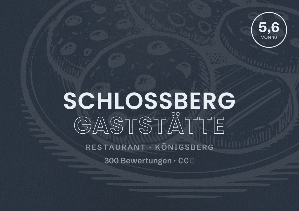 Illustriertes Poster von Schlossberg Gaststätte, Restaurant in Königsberg: Bewertung 5,6 von 10 aus 300 Bewertungen, Preisniveau €€